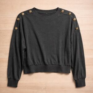 june & hudson Black Crewneck Sweater with Buttons